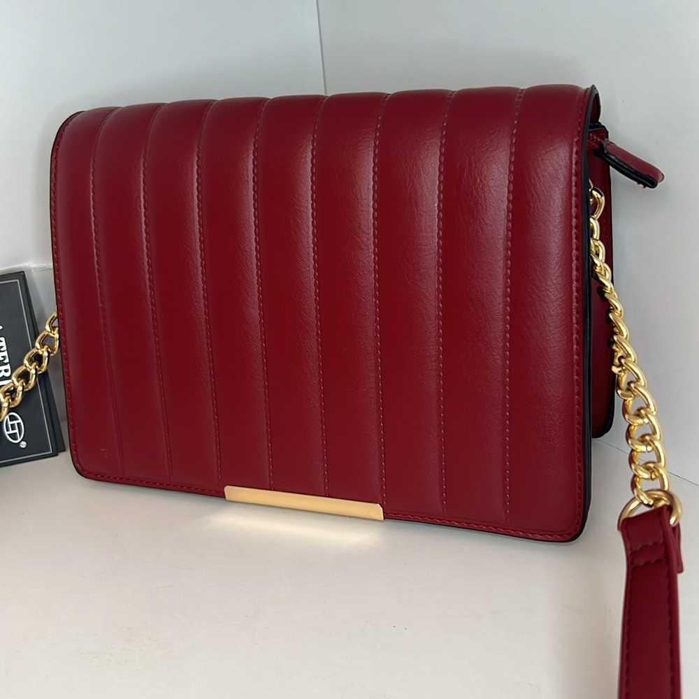 NWT NEW La Terre Oxblood Red Faux Leather Crossbody Bag Gold Hardware